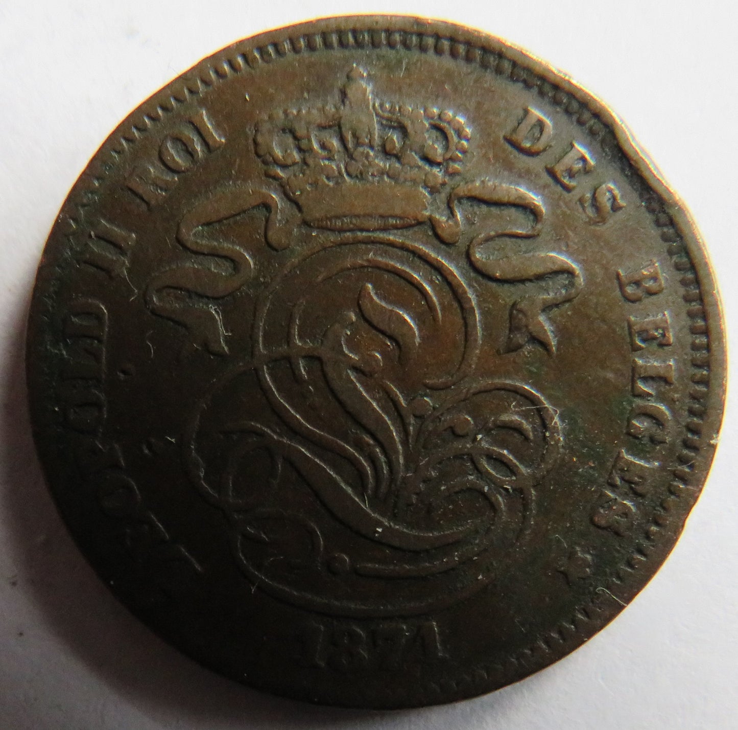 1871 Belgium 2 Centimes Coin