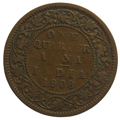 1908 King Edward VII India 1/4 Quarter Anna Coin