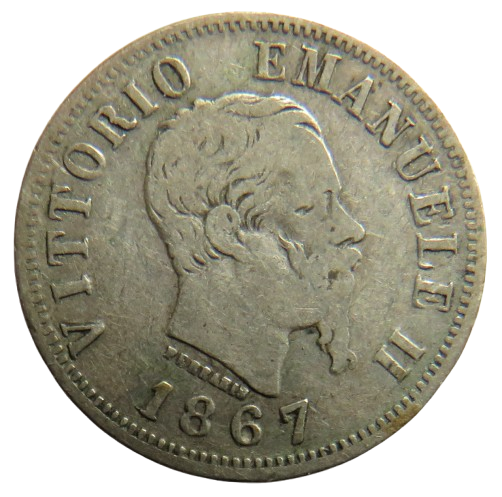 1867 Italy Silver 50 Centesimi Coin