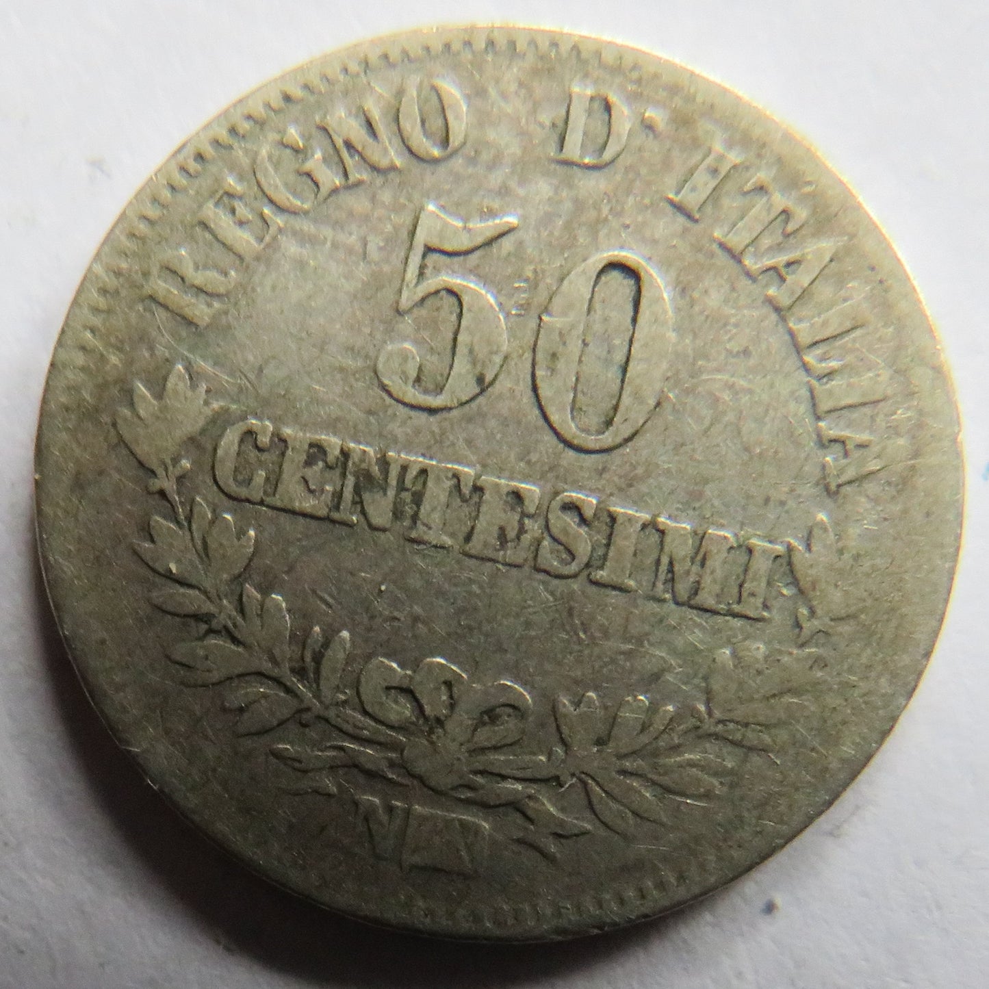 1867 Italy Silver 50 Centesimi Coin