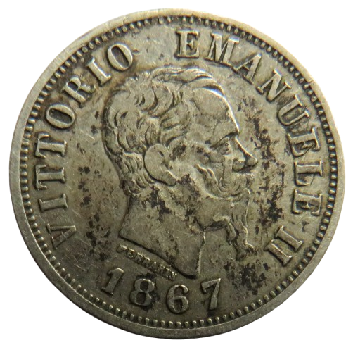 1867 Italy Silver 50 Centesimi Coin