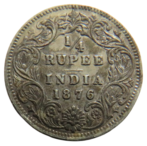 1876 Queen Victoria India Silver 1/4 Rupee Coin