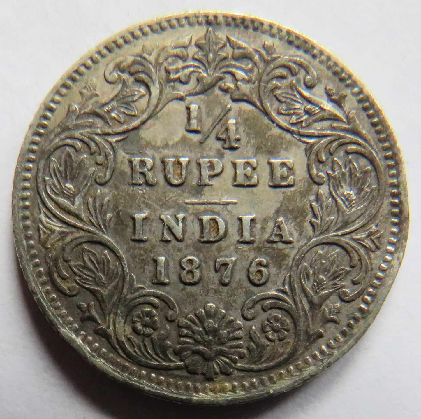 1876 Queen Victoria India Silver 1/4 Rupee Coin