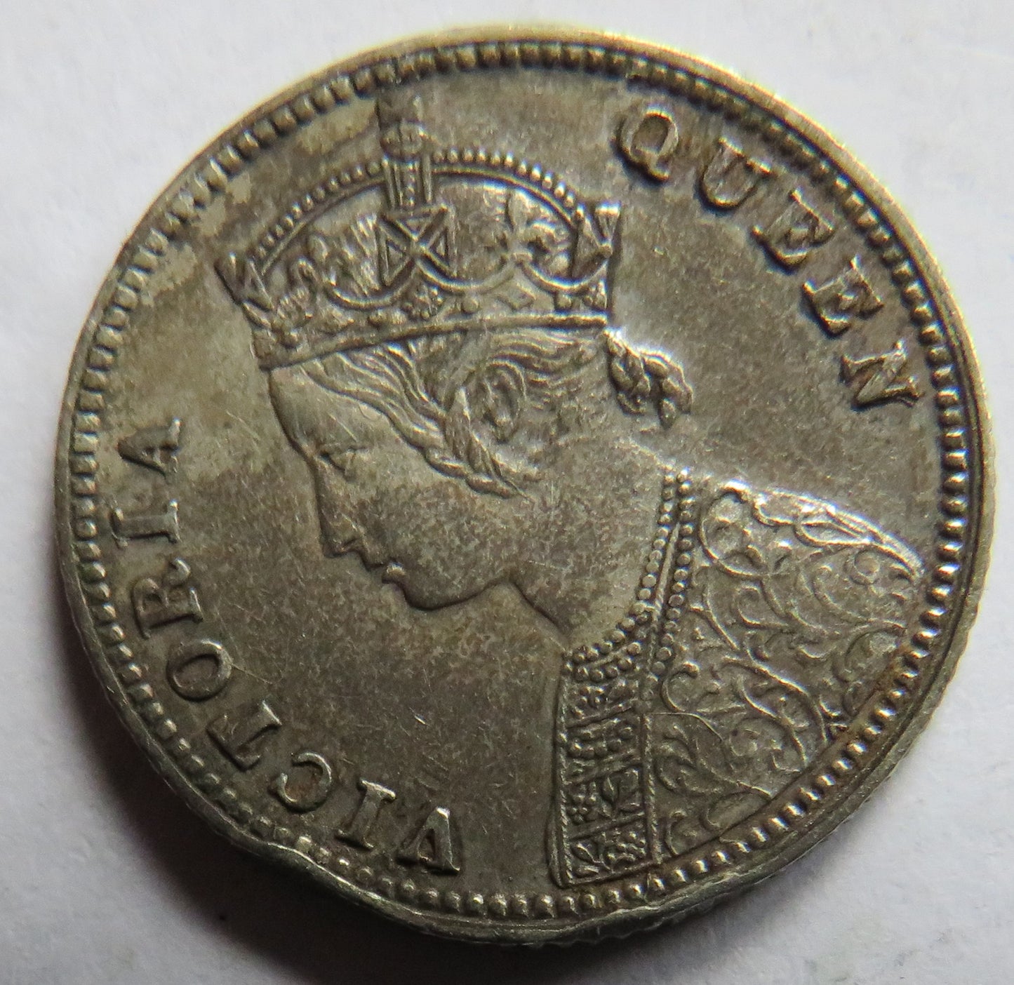 1876 Queen Victoria India Silver 1/4 Rupee Coin