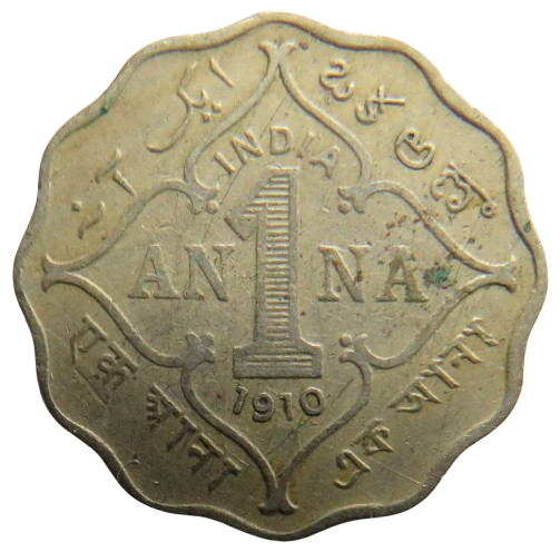 1910 King Edward VII India One Anna Coin