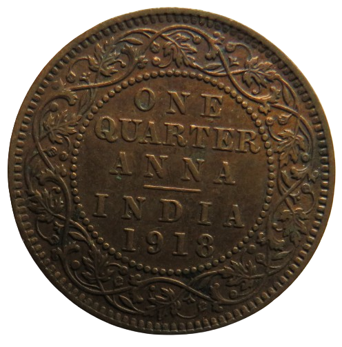 1918 King George V India 1/4 Anna Coin