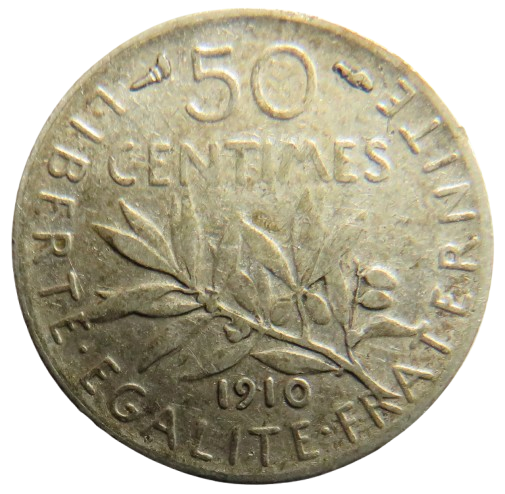 1910 France Silver 50 Centimes Coin