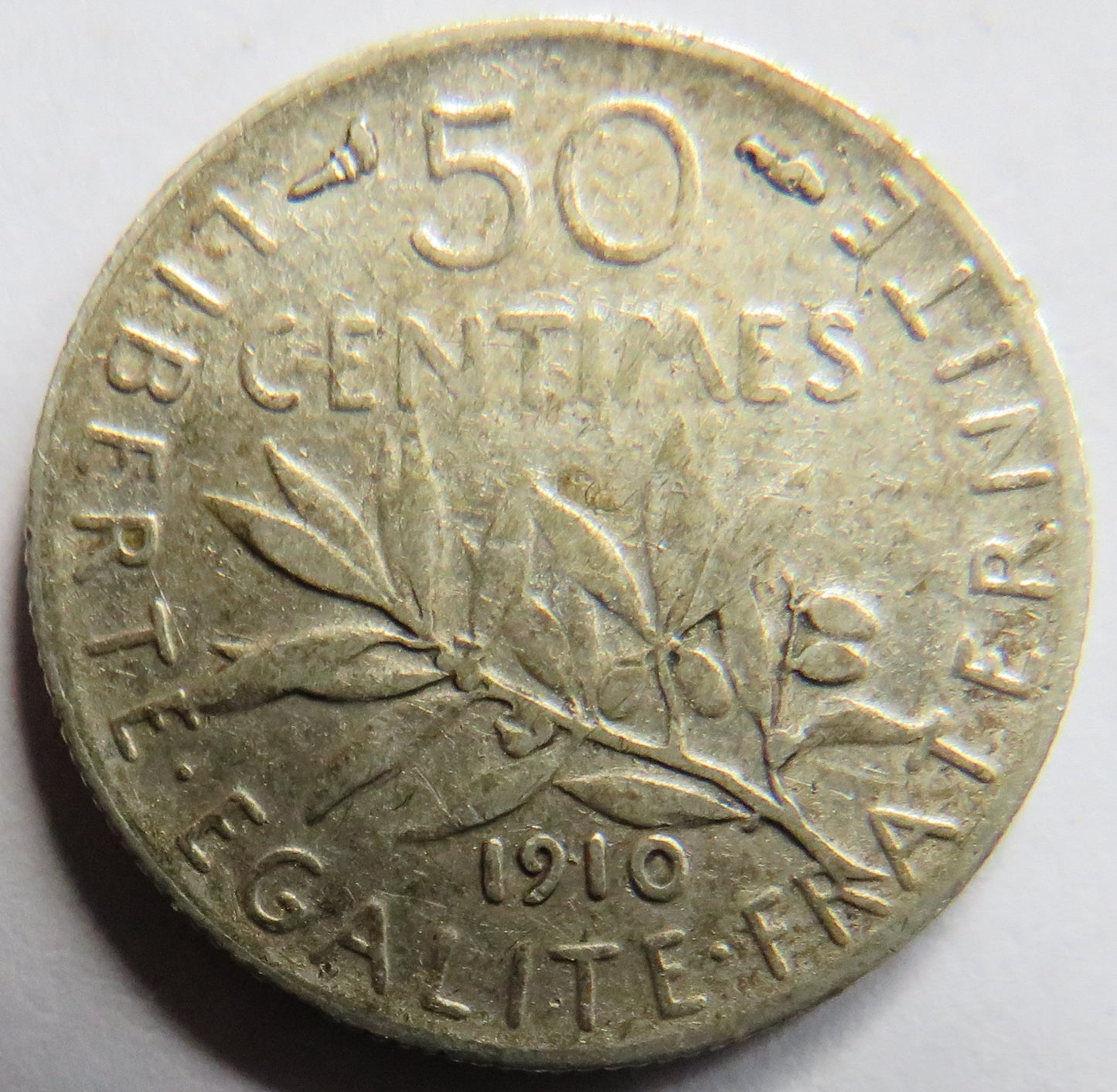 1910 France Silver 50 Centimes Coin