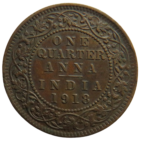 1918 King George V India 1/4 Anna Coin