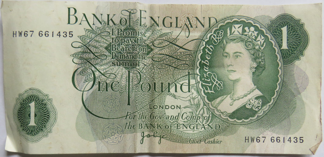 Bank of England £1 One Pound Banknote J.B. Page (HW67)