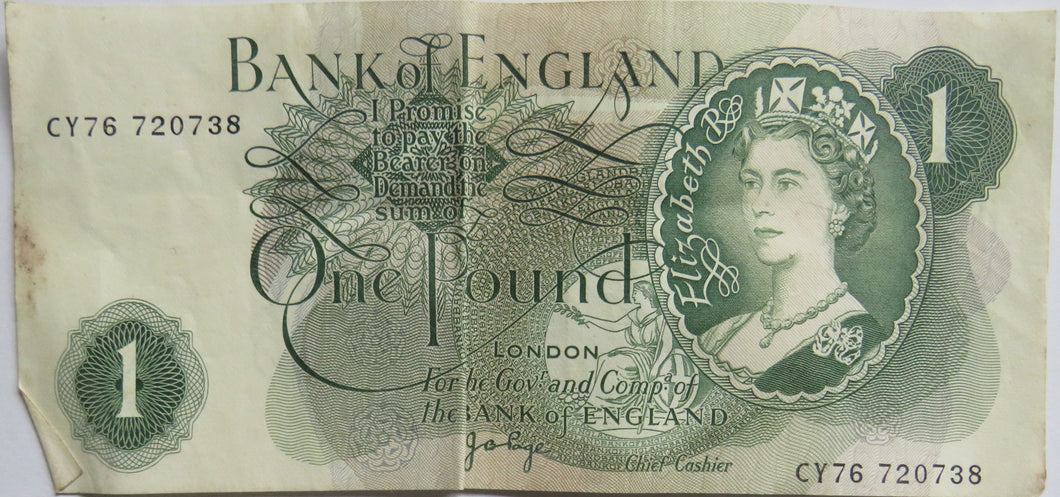 Bank of England £1 One Pound Banknote J.B. Page (CY76)