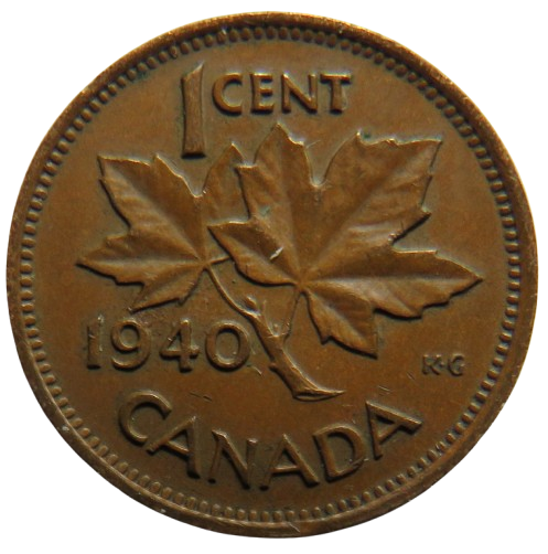 1940 King George VI Canada One Cent Coin
