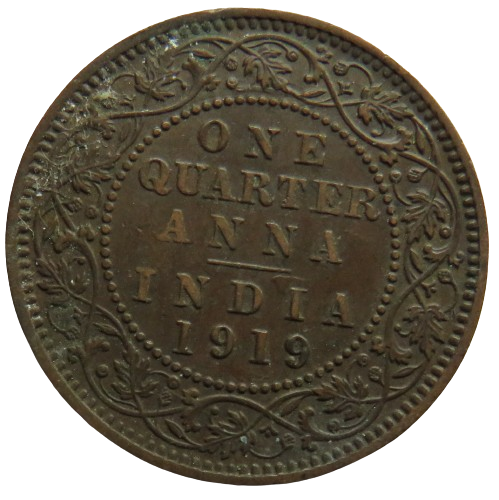 1919 King George V India 1/4 Anna Coin