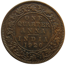 Load image into Gallery viewer, 1920 King George V India 1/4 Anna Coin
