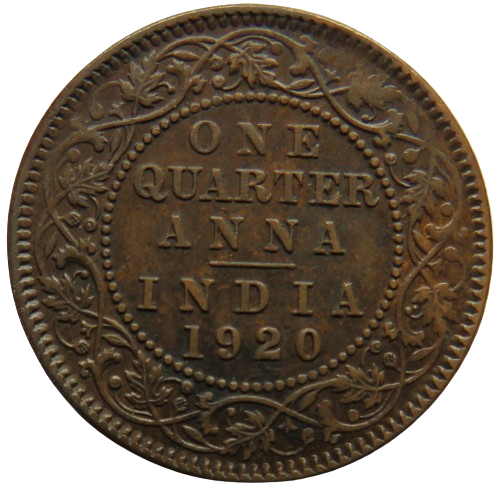 1920 King George V India 1/4 Anna Coin