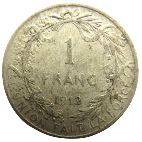 1912 Belgium Silver One Franc Coin
