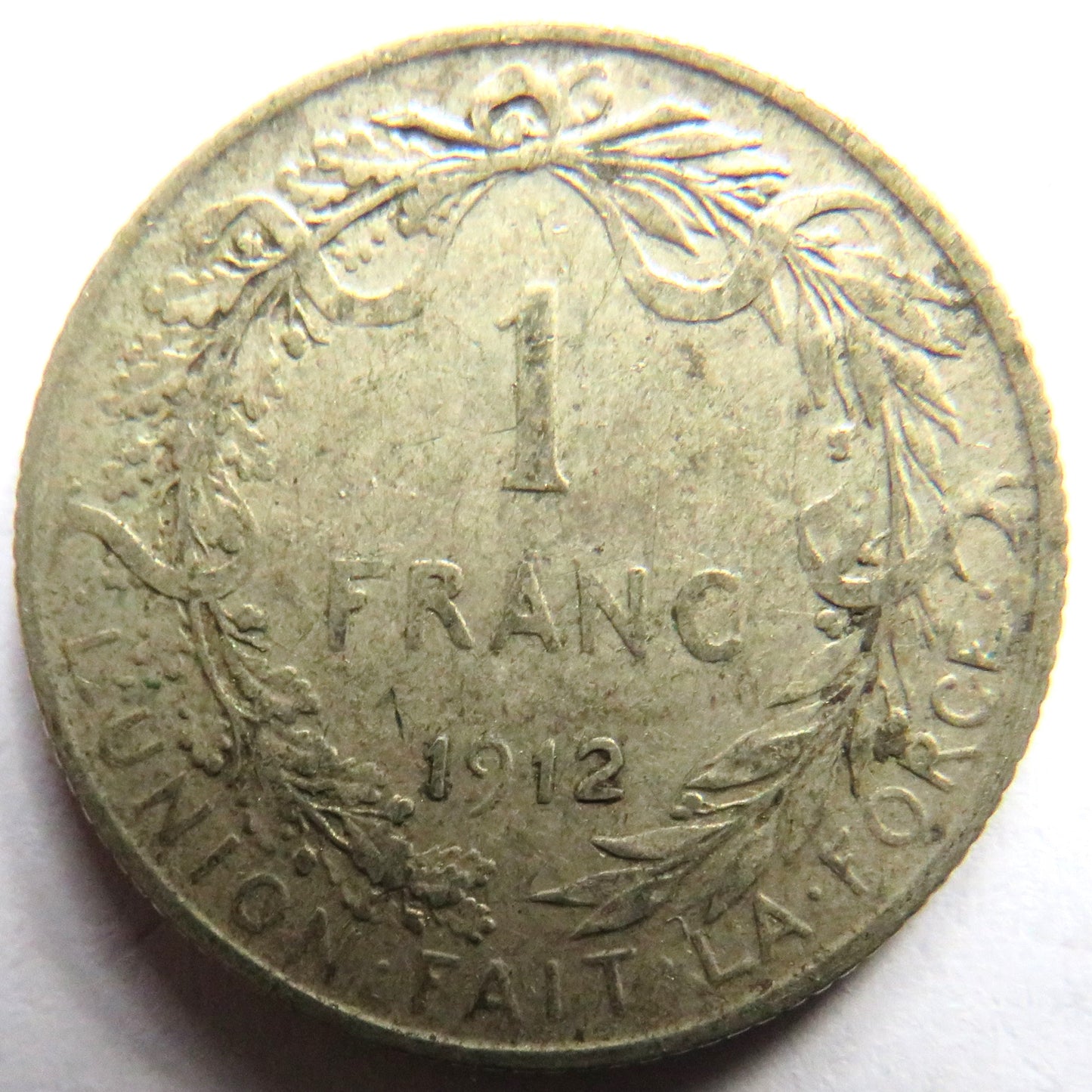 1912 Belgium Silver One Franc Coin