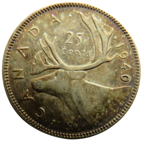 1940 King George VI Canada Silver 25 Cents Coin
