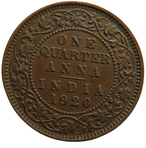 1920 King George V India 1/4 Anna Coin