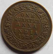 Load image into Gallery viewer, 1920 King George V India 1/4 Anna Coin
