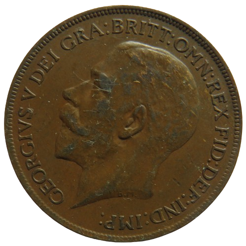 1921 King George V One Penny Coin - Great Britain