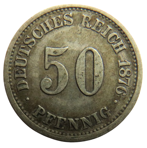 1876-J Germany Silver 50 Pfennig Coin