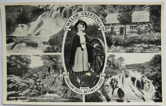Vintage Postcard of Welsh Greetings, Swallow Falls, Bettws-Y-Cooed