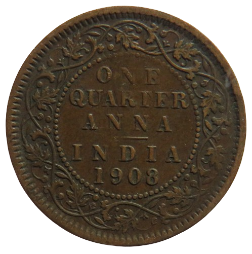 1908 King Edward VII India One Quarter Anna Coin