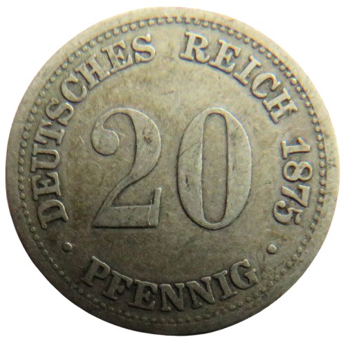 1875-H Germany Silver 20 Pfennig Coin