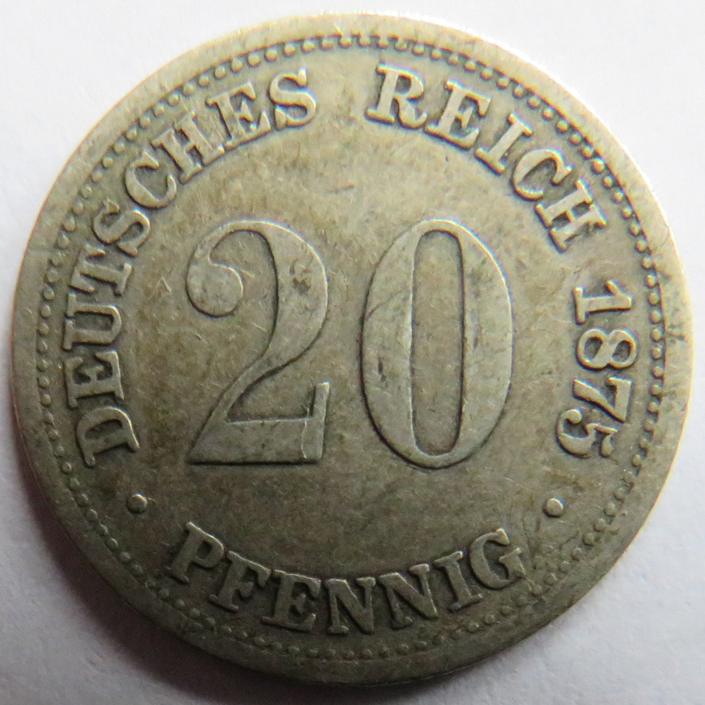 1875-H Germany Silver 20 Pfennig Coin