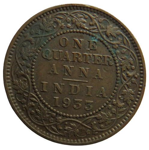 1933 King George V India 1/4 Anna Coin