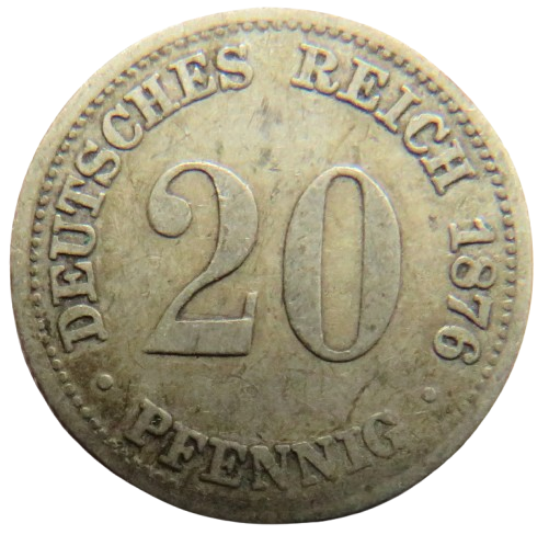 1876-G Germany Silver 20 Pfennig Coin