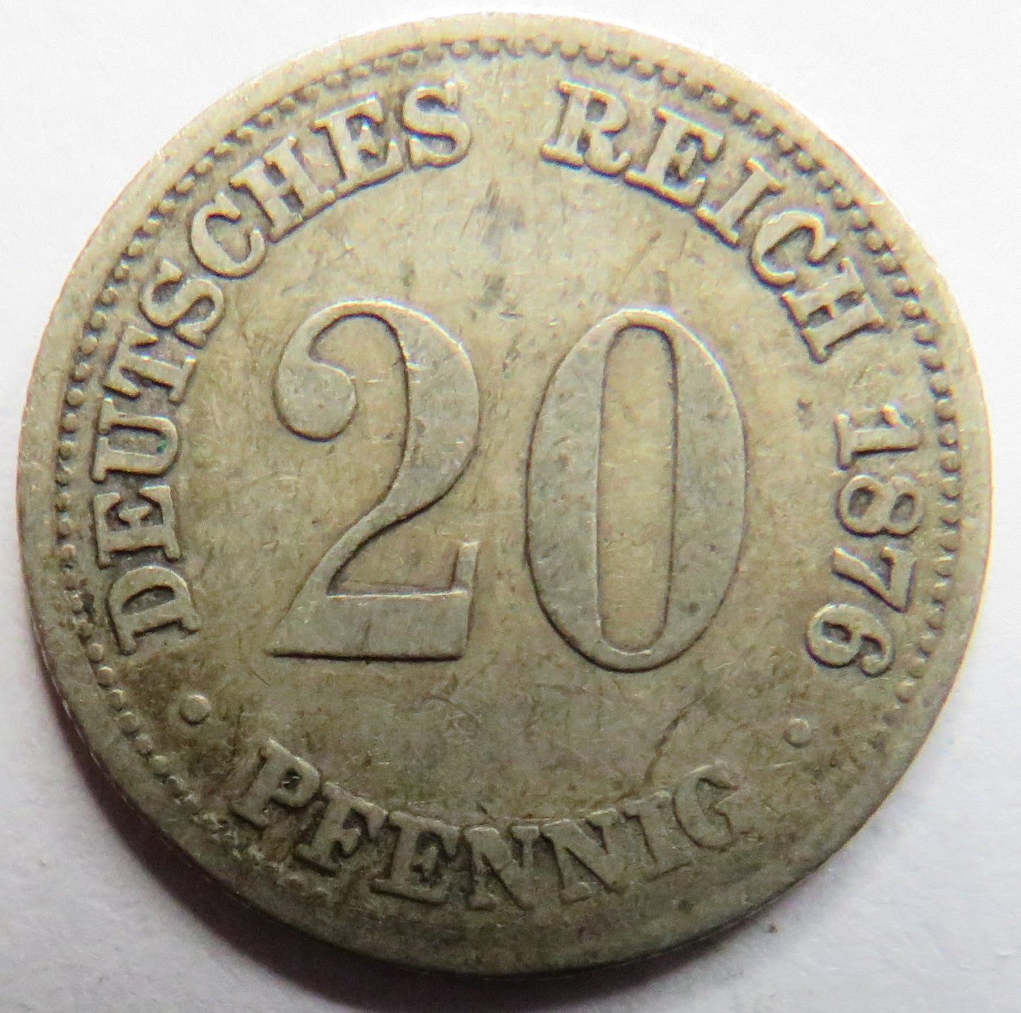1876-G Germany Silver 20 Pfennig Coin