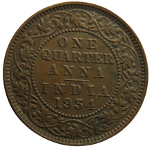 Load image into Gallery viewer, 1934 King George V India 1/4 Anna Coin
