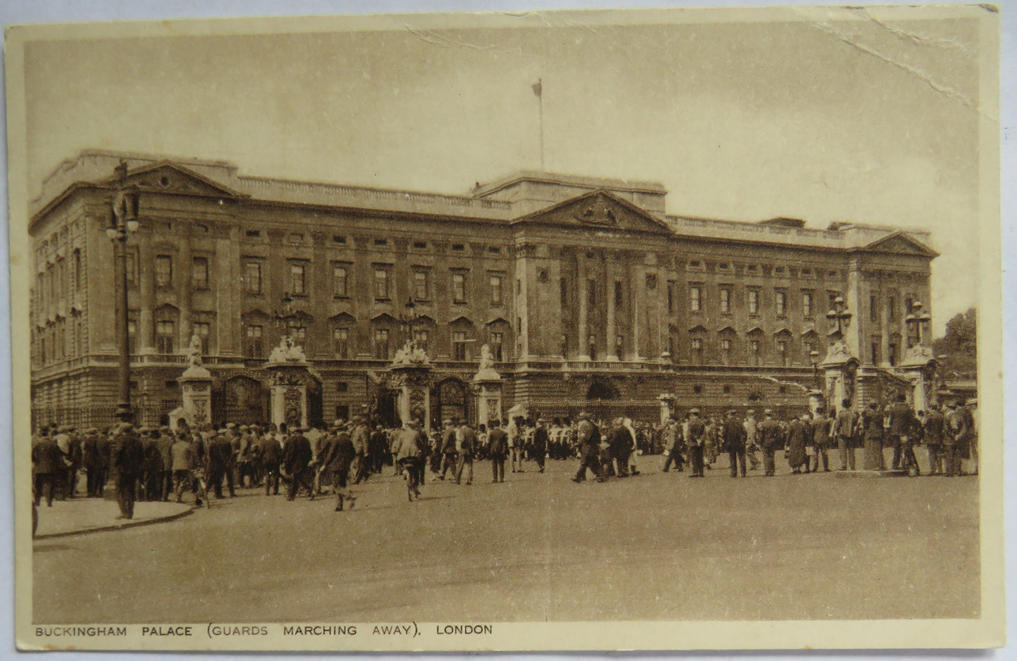 Vintage Postcard of Buckingham Palace (Guards Marching Away), London, 1943