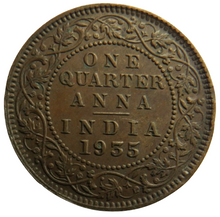 Load image into Gallery viewer, 1935 King George V India 1/4 Anna Coin
