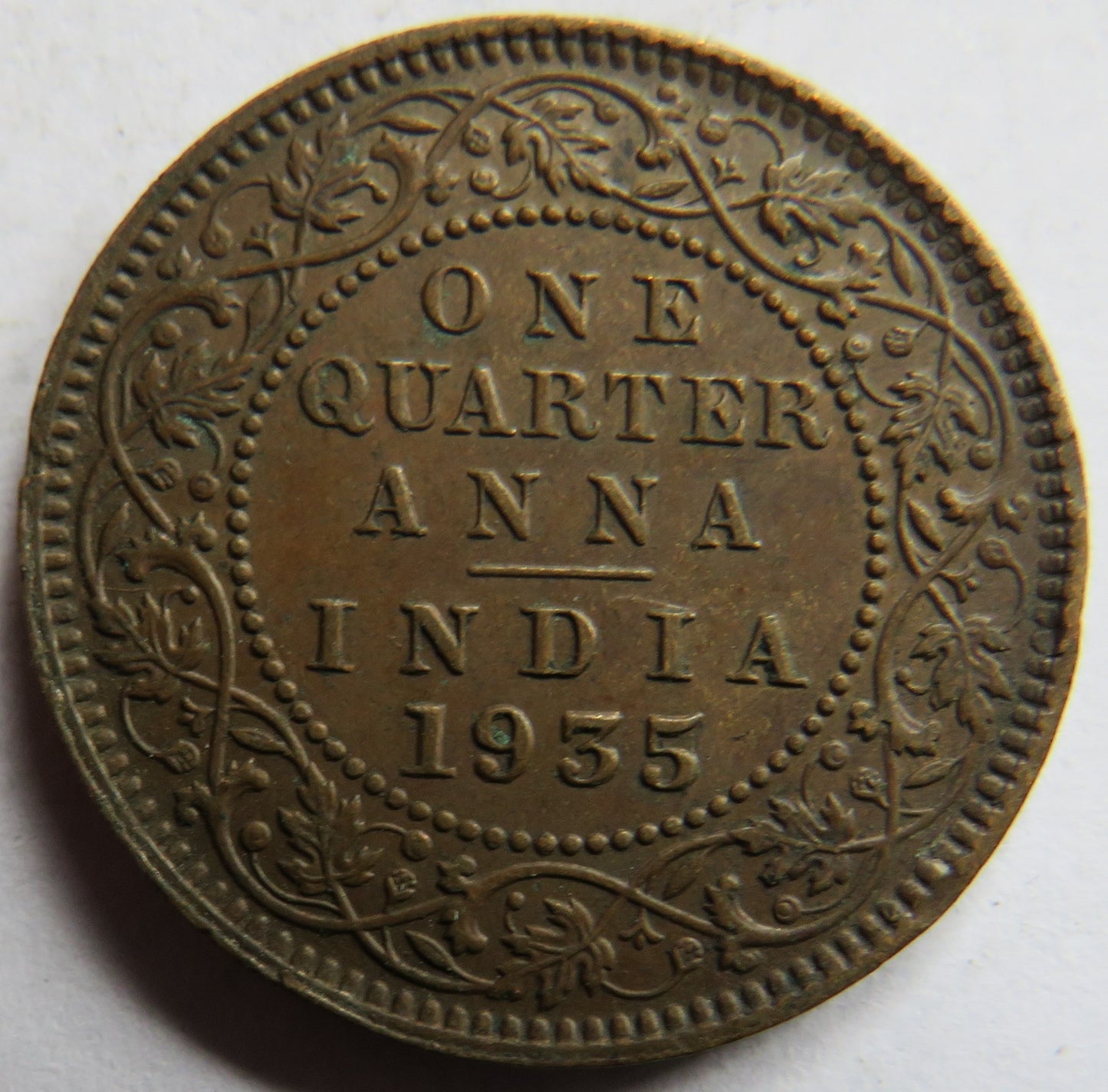 1935 King George V India 1/4 Anna Coin