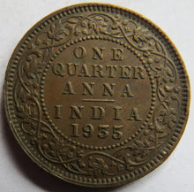 Load image into Gallery viewer, 1935 King George V India 1/4 Anna Coin
