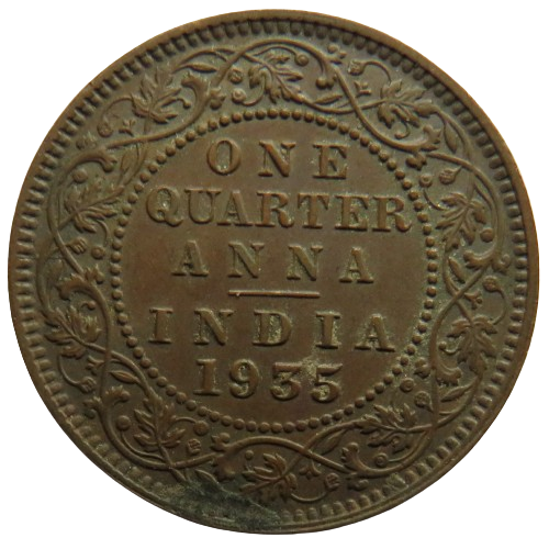 1935 King George V India 1/4 Anna Coin