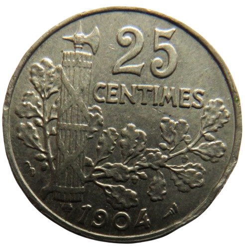 1904 France 25 Centimes Coin