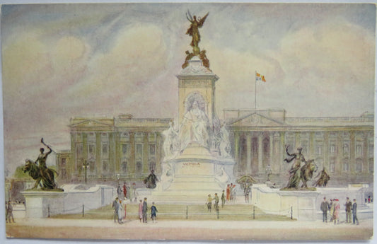 Vintage Postcard of The Queen Victoria Memorial and Buckingham Palace, London, Painting