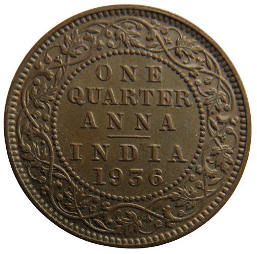 1936 King George V India 1/4 Anna Coin