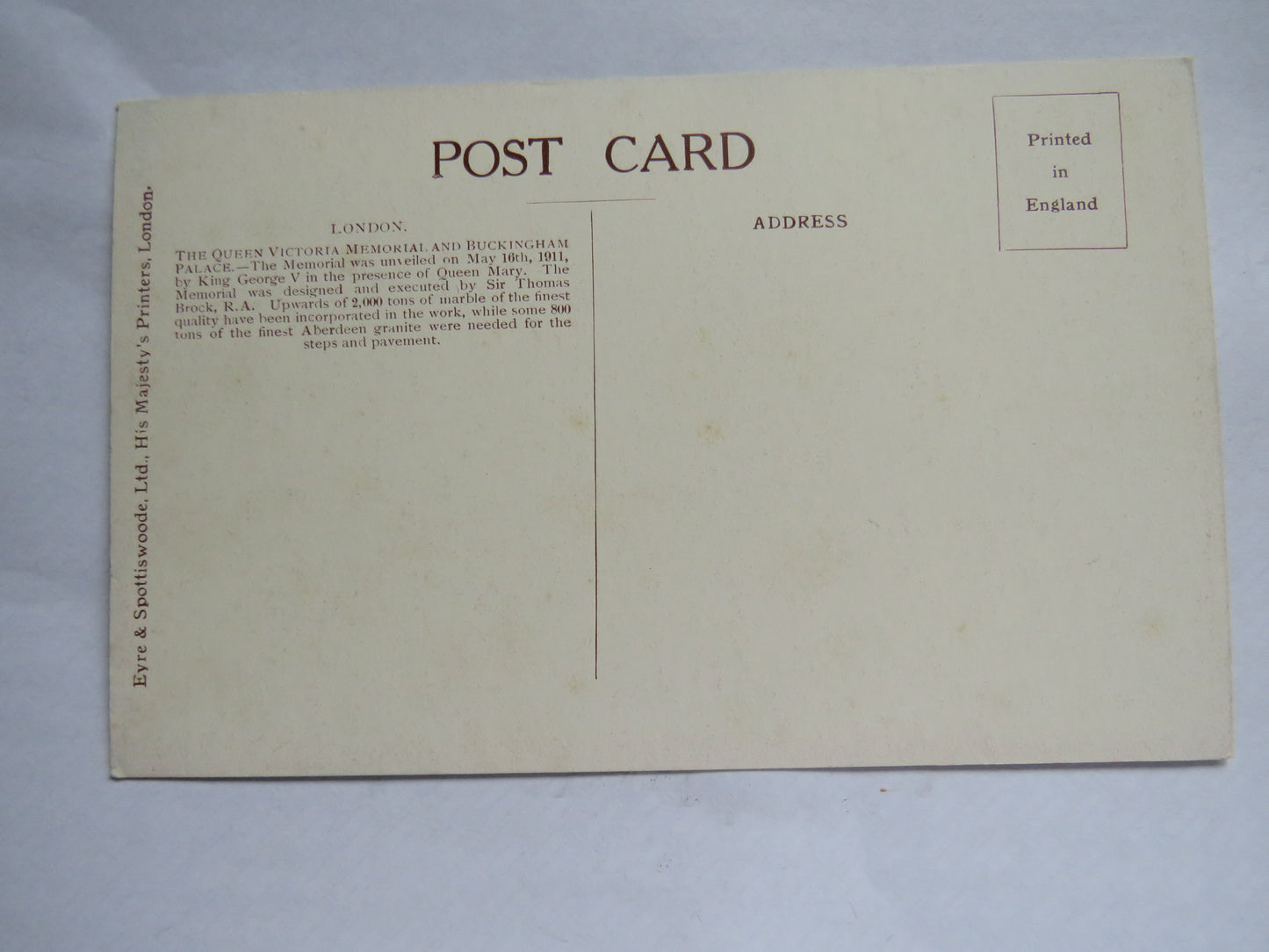 Vintage Postcard of The Queen Victoria Memorial and Buckingham Palace, London, Painting