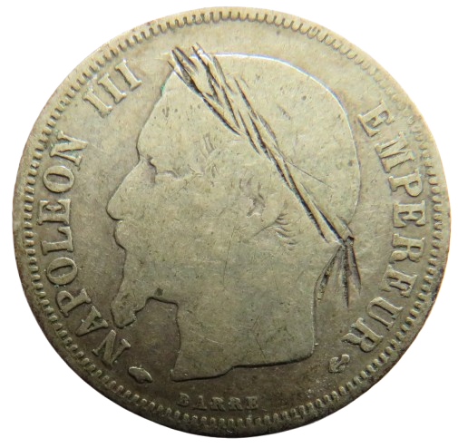 1859-A Napoleon III France Silver One Franc Coin (Graffiti)