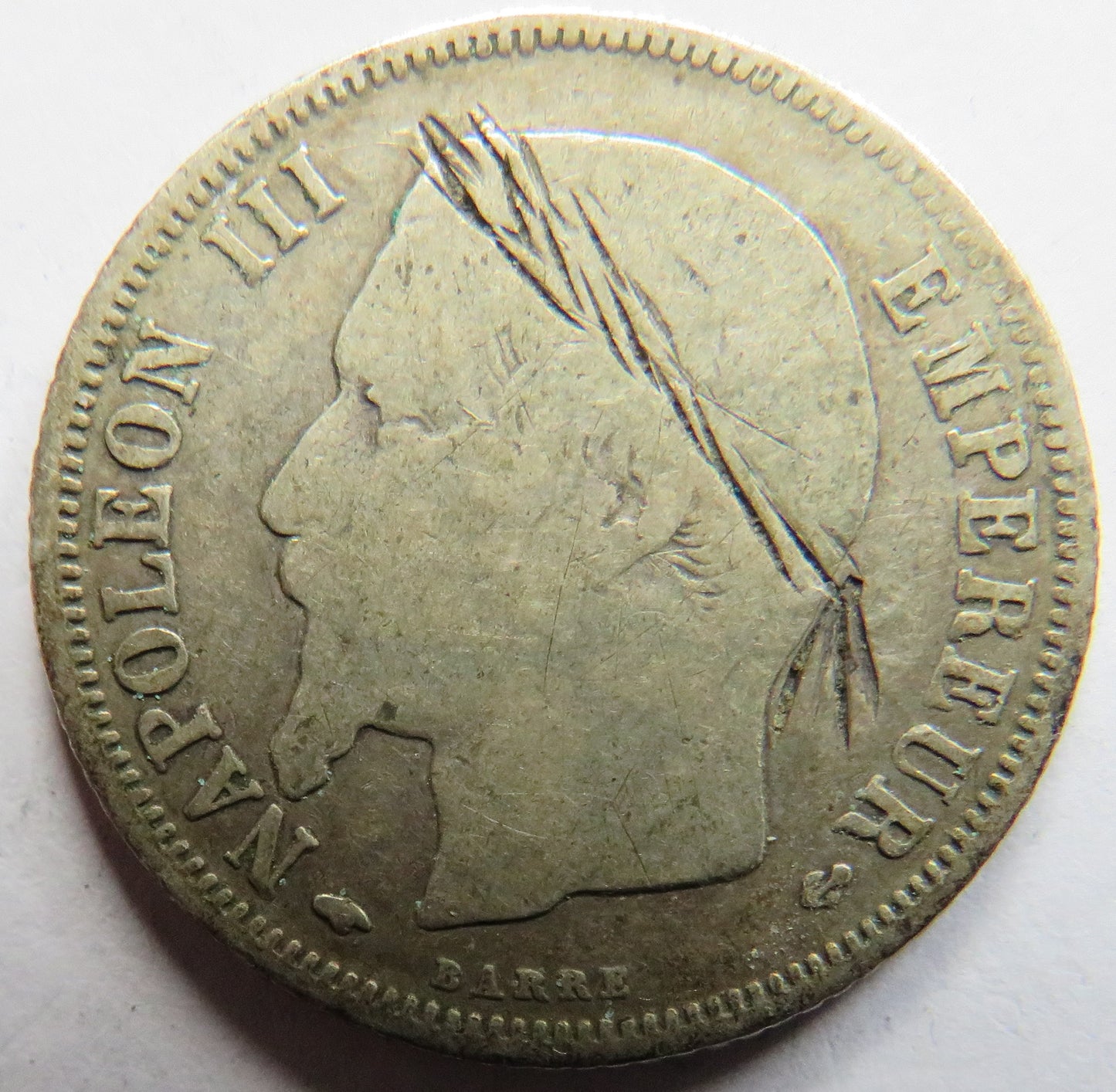 1859-A Napoleon III France Silver One Franc Coin (Graffiti)