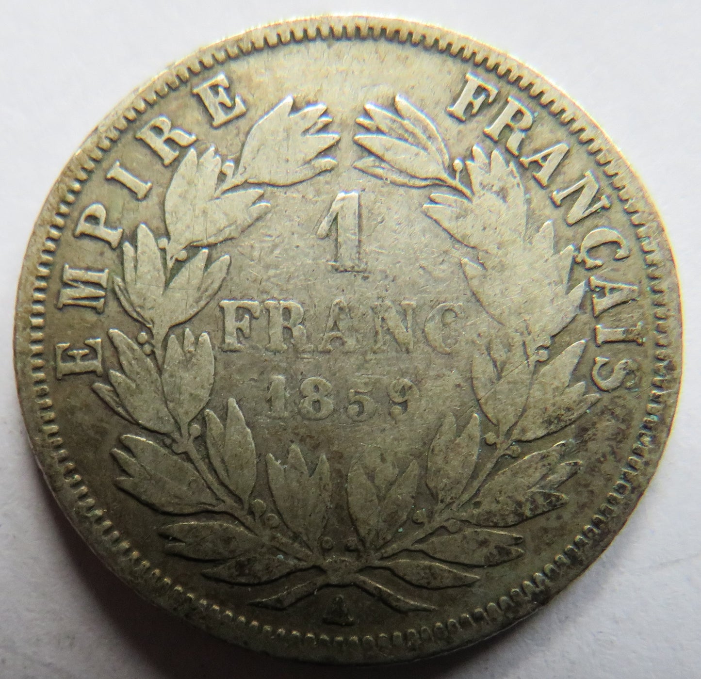 1859-A Napoleon III France Silver One Franc Coin (Graffiti)