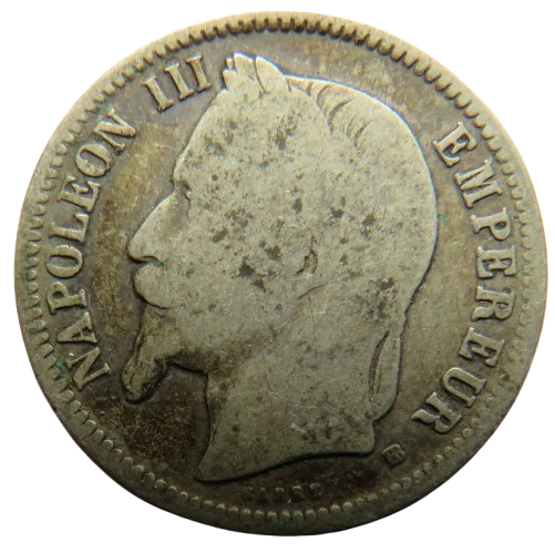 1870-BB Napoleon III France Silver One Franc Coin
