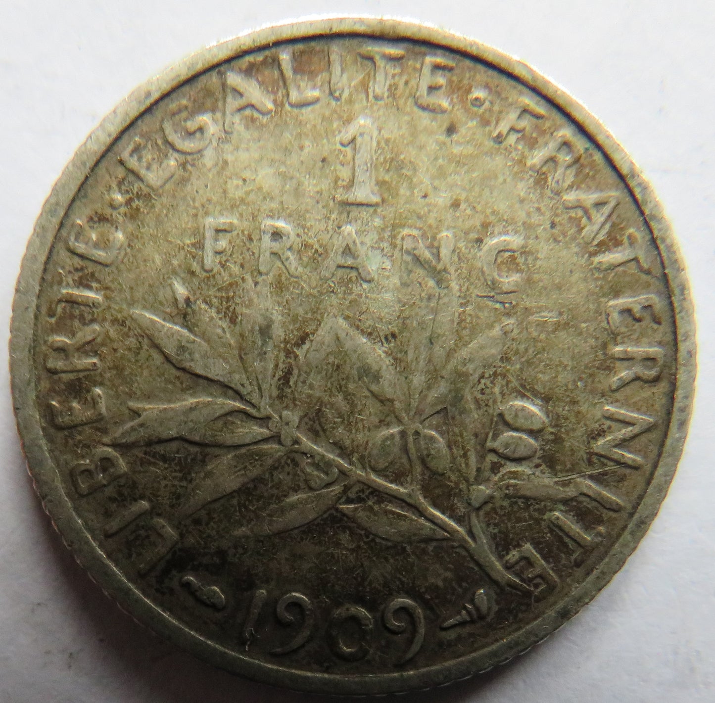 1909 France Silver One Franc Coin