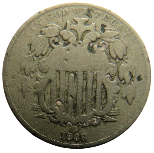 1869 USA Shield 5 Cents / Nickel Coin