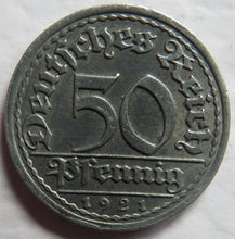 Load image into Gallery viewer, 1921-A Germany - Weimar Republic 50 Pfennig Coin
